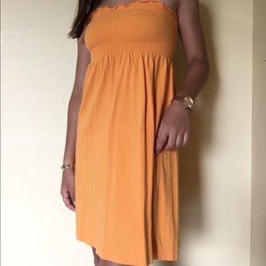 Orange strapless mini dress